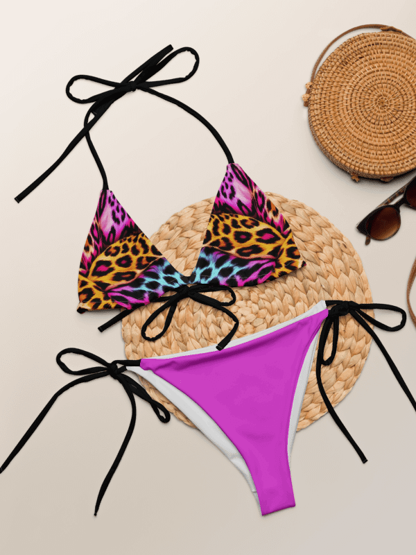 Colorful Leopard Print Low Rise Cheeky String Bikini With Fuchsia Bottoms product image (1)