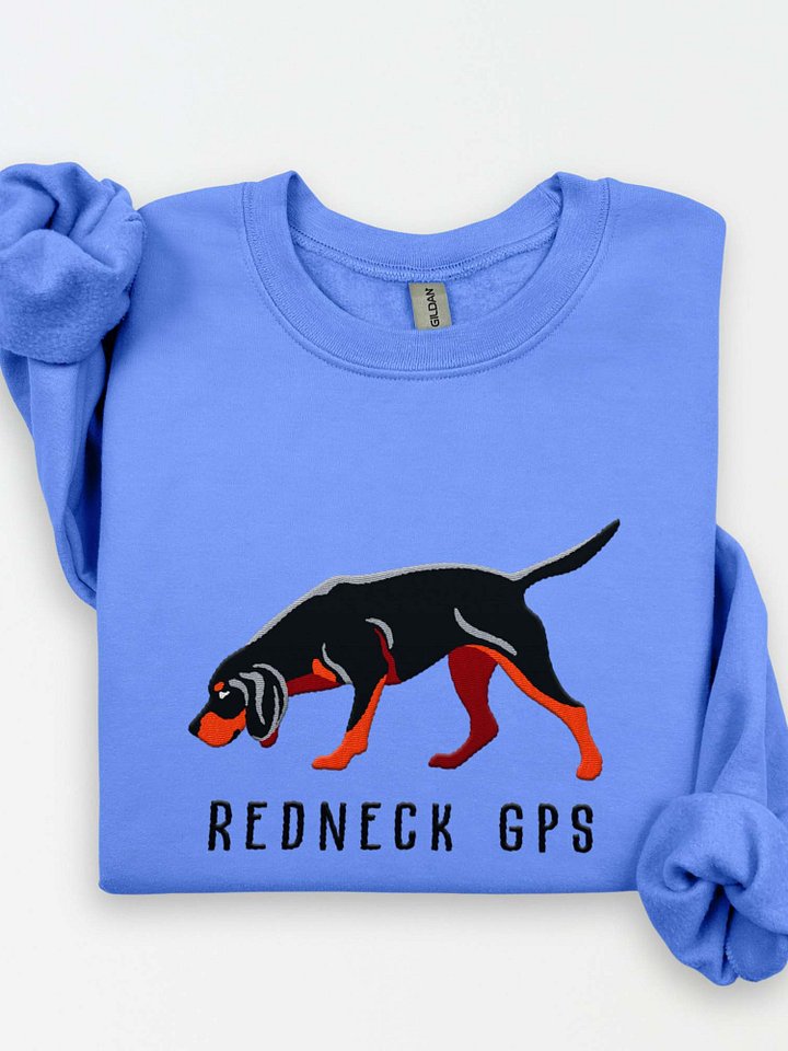 Redneck GPS Sweatshirt (Embroidered) of a Black & Tan Coonhound product image (1)