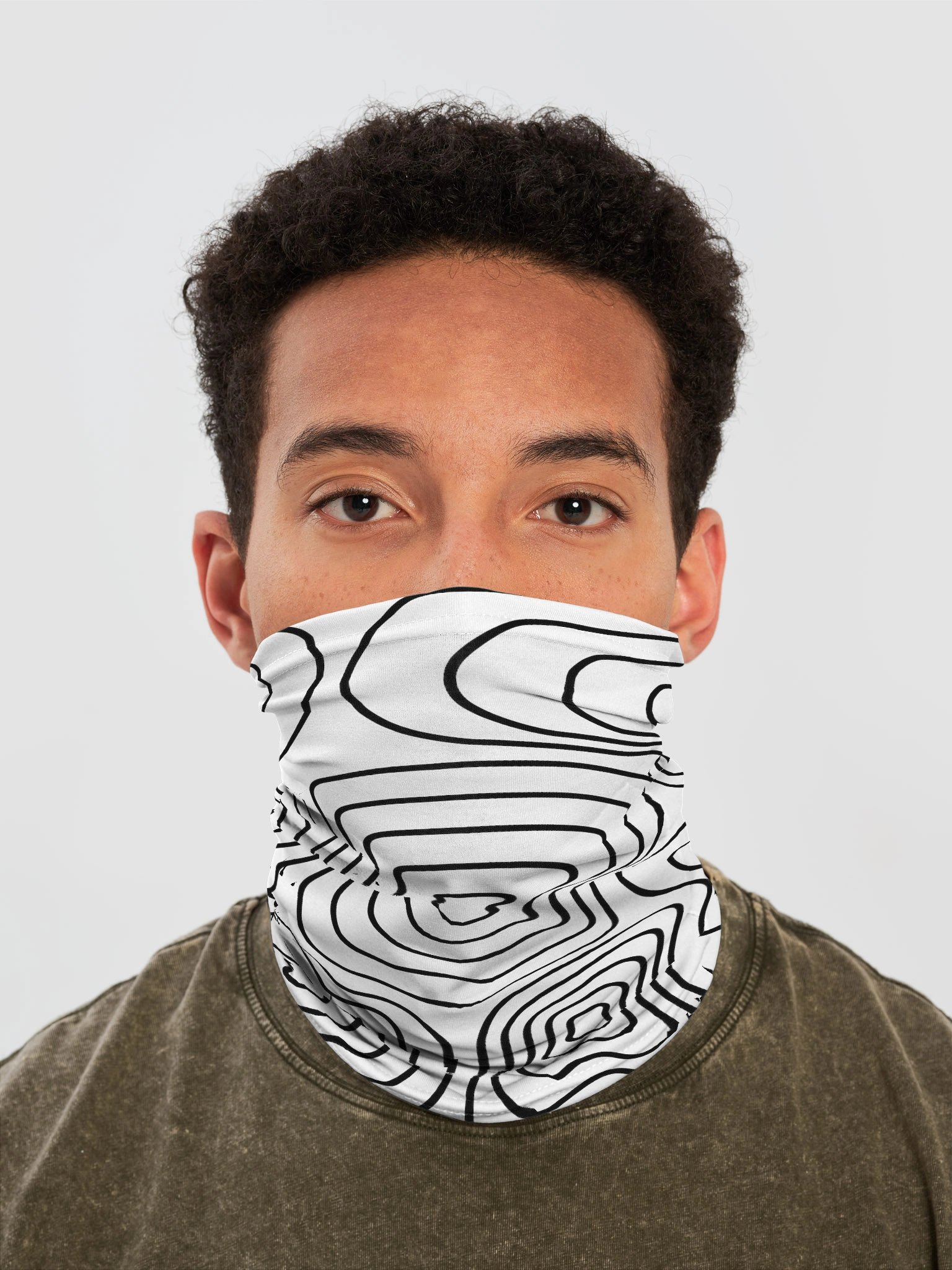 Black on White Topographic All-Over Print Neck Gaiter product image (1)