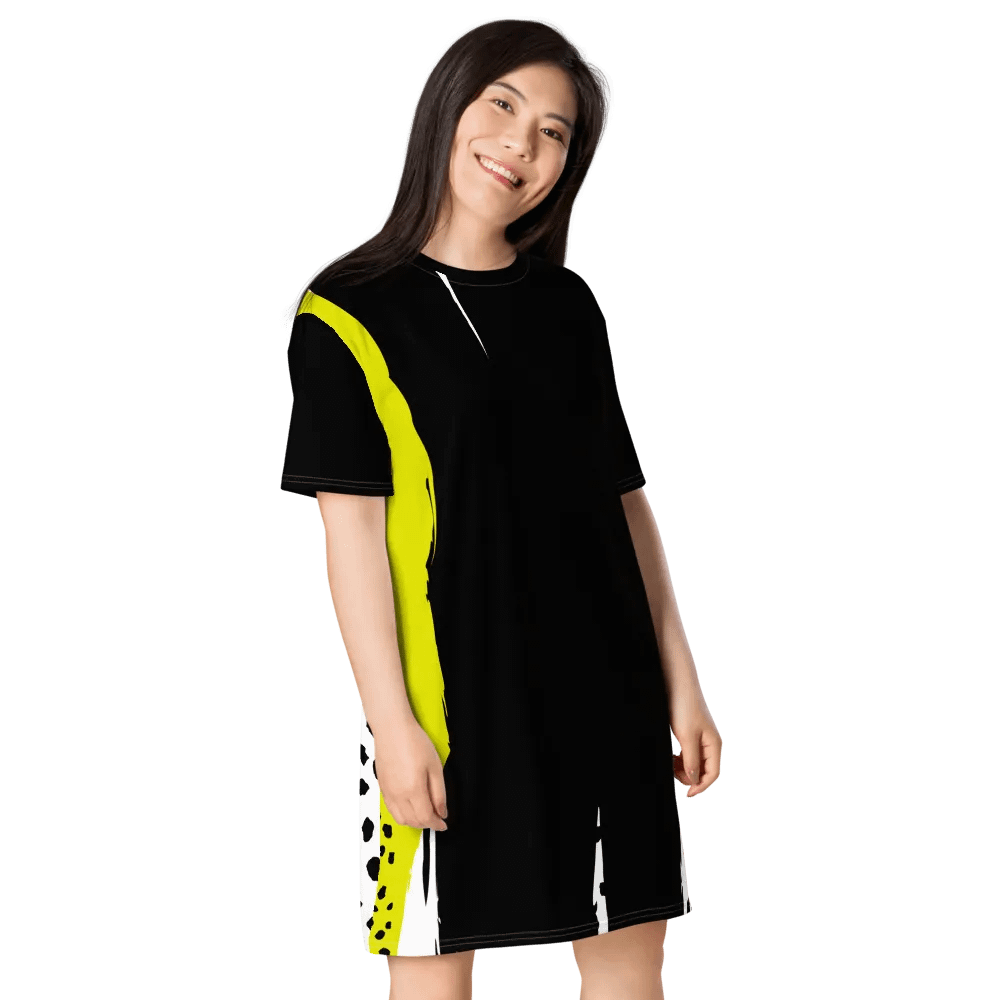 Black/Yellow Abstract Panel T-Shirt Dress product image (4)