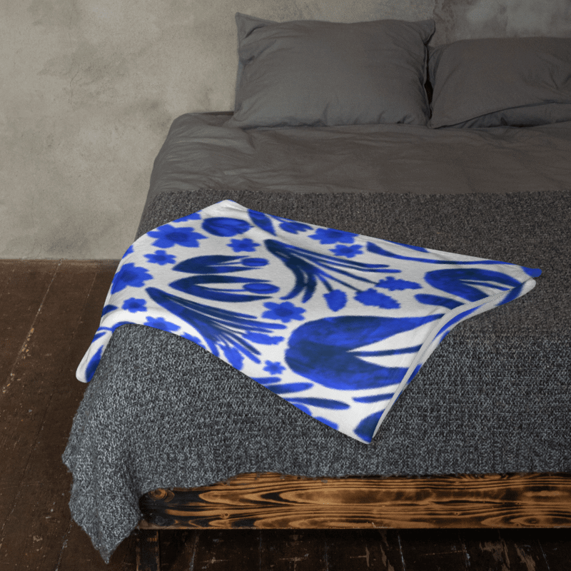 Spring Garden in Royal Blue on White – Elegant Floral Throw Blanket product image (12)