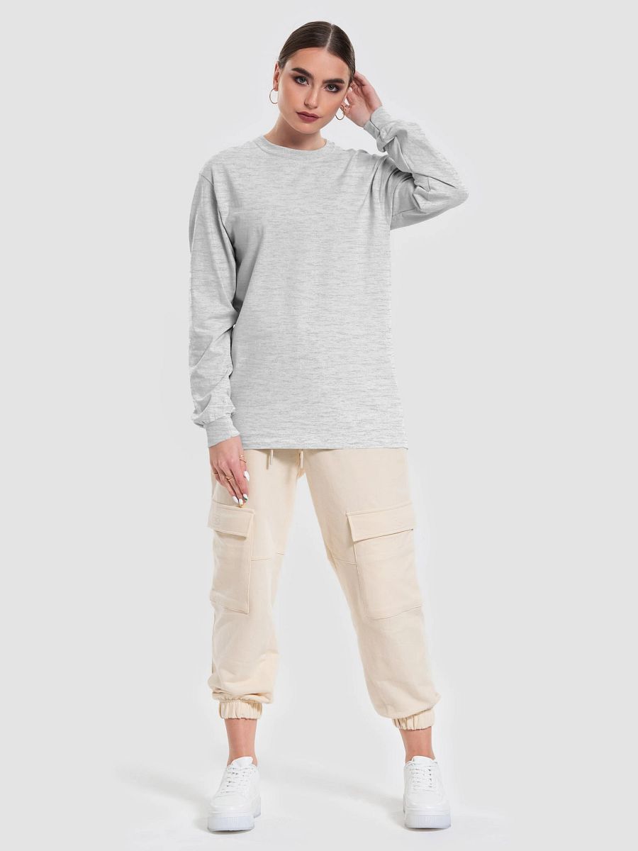 Plain Color Ash Grey Long Sleeve T-Shirt product image (3)