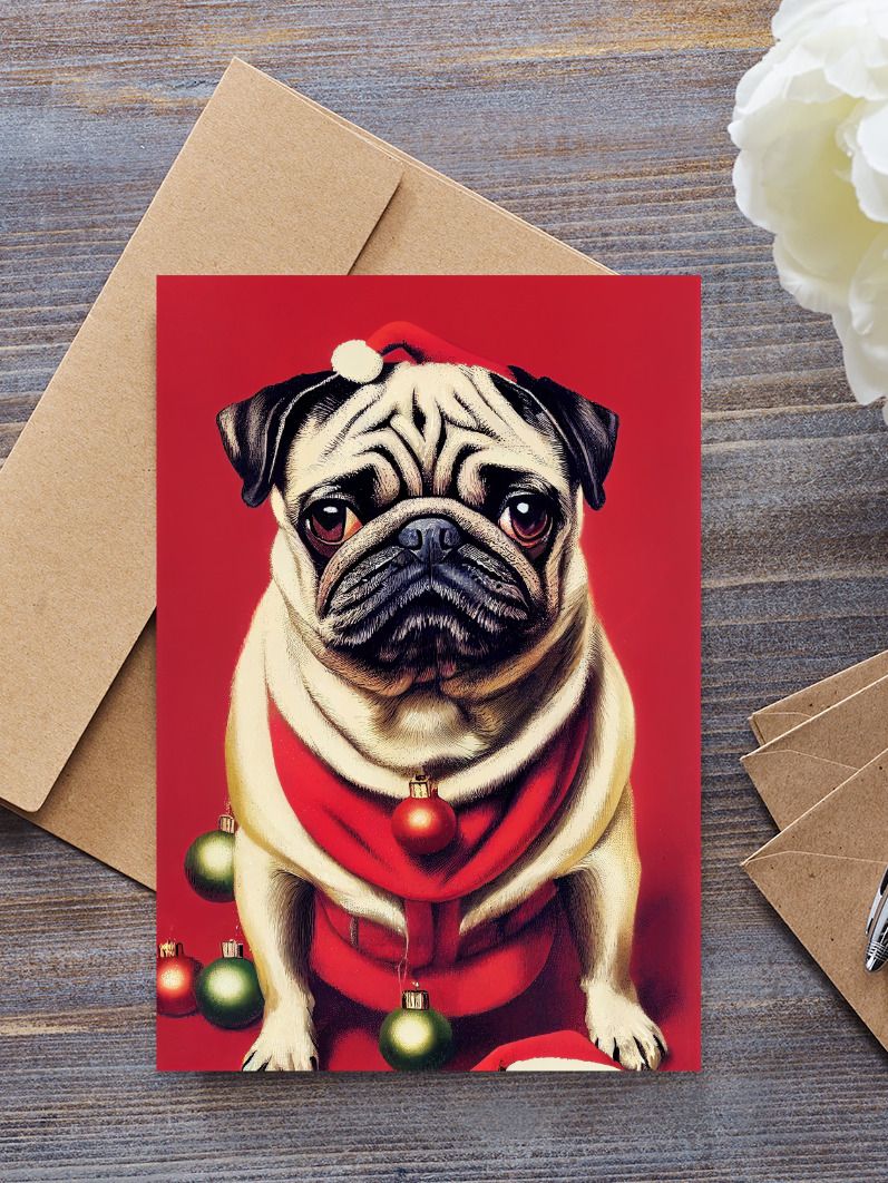 Retro Pug Dog Christmas Cards Pack of 10 • 5×7 product image (3)
