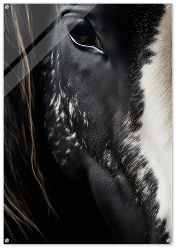 BLACK, WHITE HORSE FACE GLOSSY ACRYLIC PRINT product image (1)