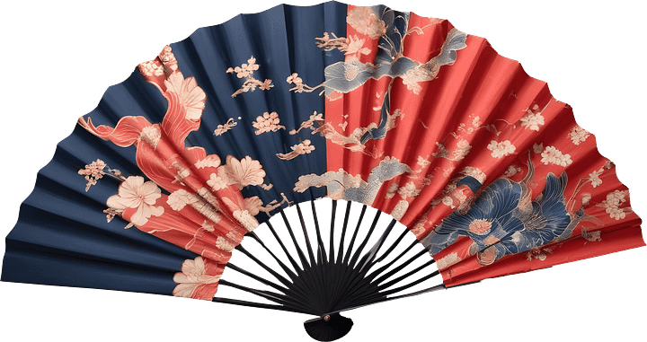 Chinese Decorative Fan – Red and Blue Harmony PNG product image (1)