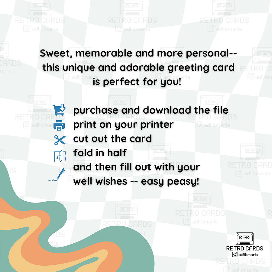 Printable Birthday Card Retro Greeting Card Let's Celebrate with Envelope product image (4)