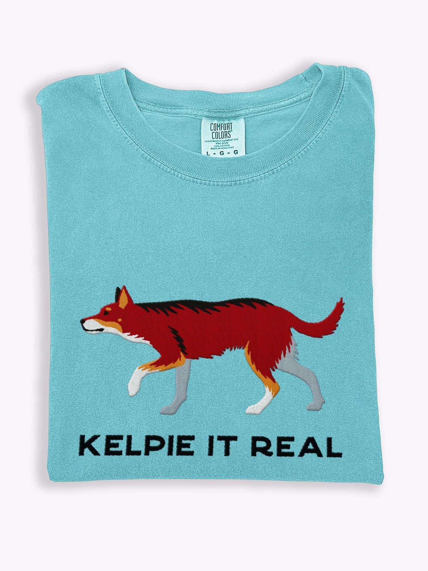 Kelpie It Real T-Shirt(Embroidered) of an Australian Kelpie(Brown Tricolor) product image (1)