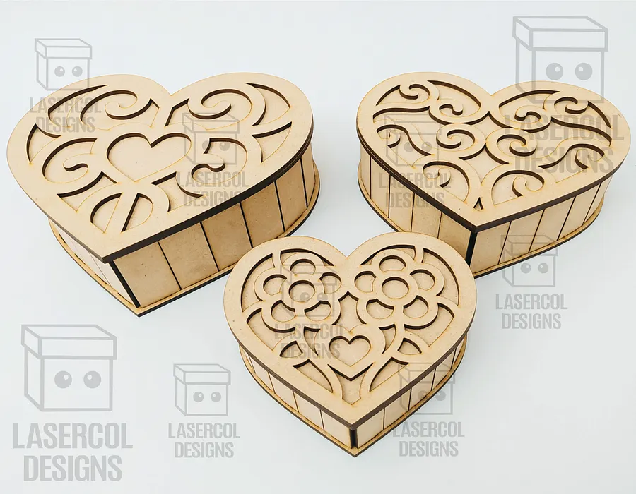 Heart Shaped Box Set 1 (5 Styles, 3 Sizes) - Laser Cut Files product image (3)