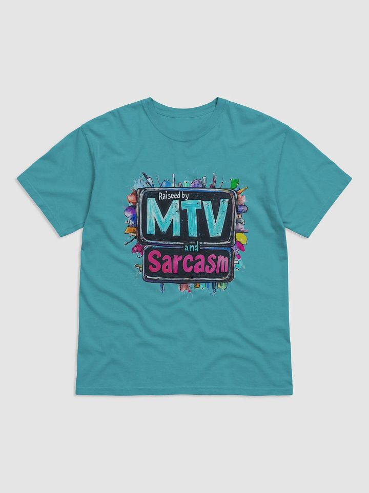 "Raised by MTV and Sarcasm T-Shirt – Funny Graphic Tee, Retro Pop Culture Humor!" product image (2)