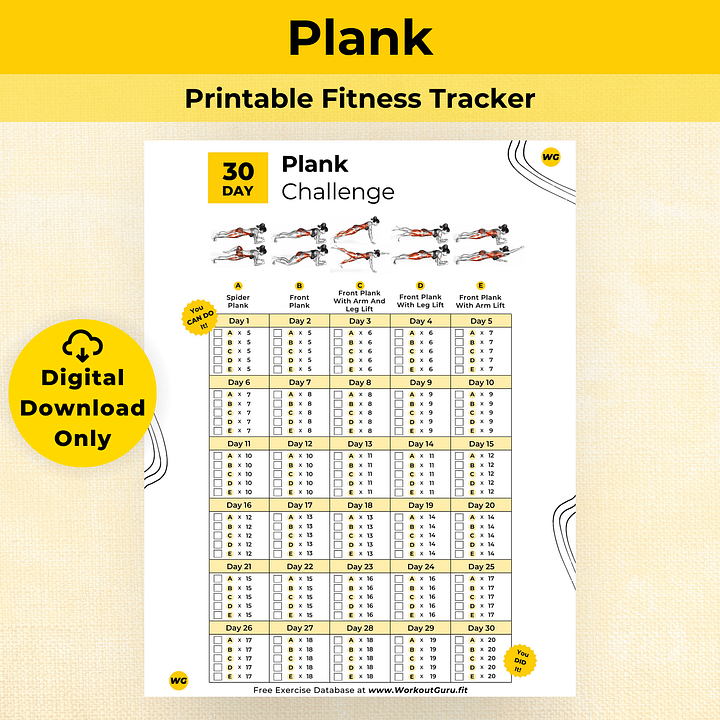30 Day Plank Challenge - Printable Workout Tracker product image (1)