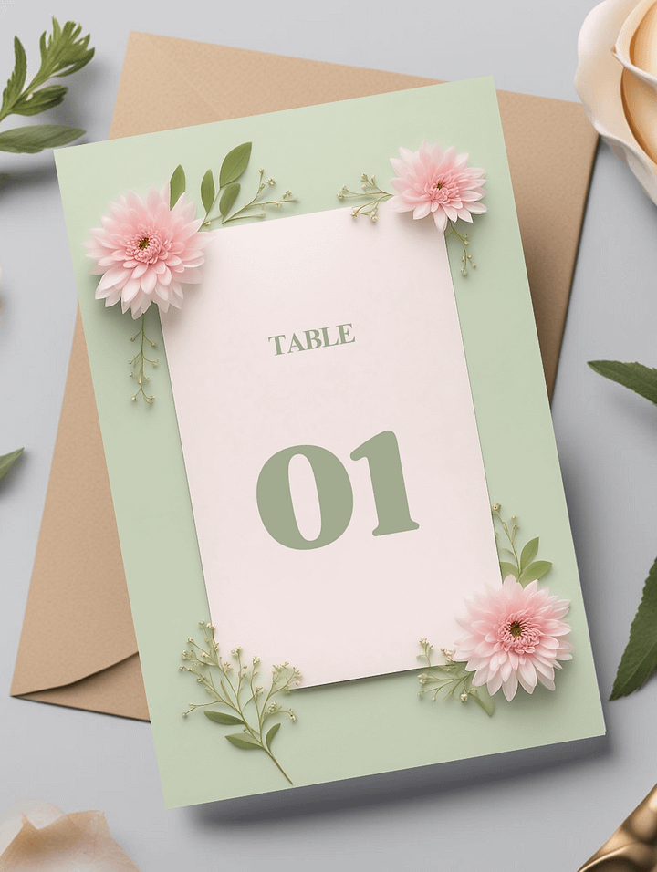 Floral Table Number Card - Dizynai (DTN-15) product image (1)