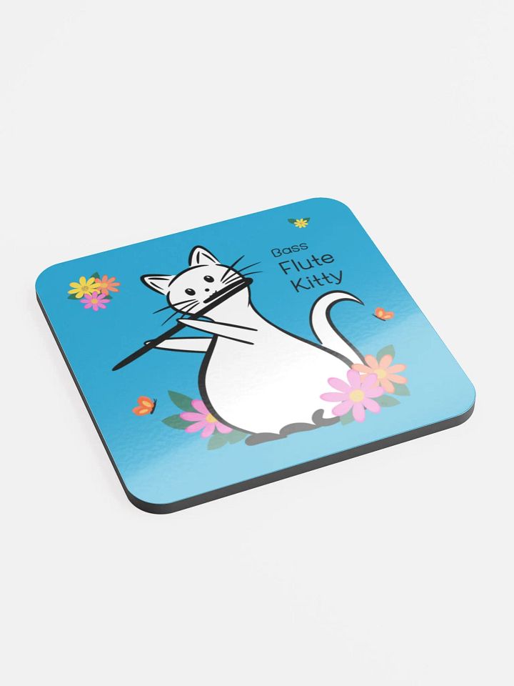 Flute Kitty Glossed Cork Coaster - Bass Flute product image (2)