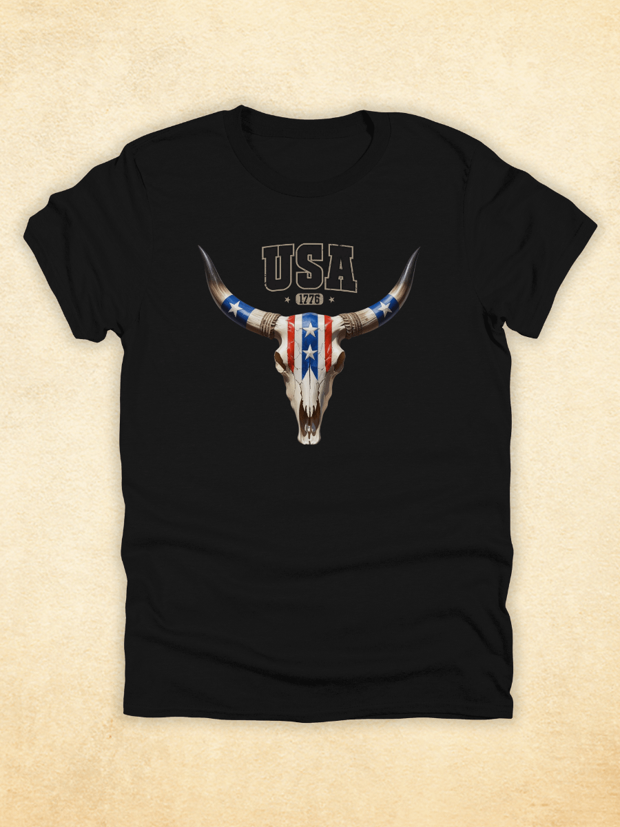 USA Cow Skull Shirt Western Patriotic Cowboy Tee product image (2)
