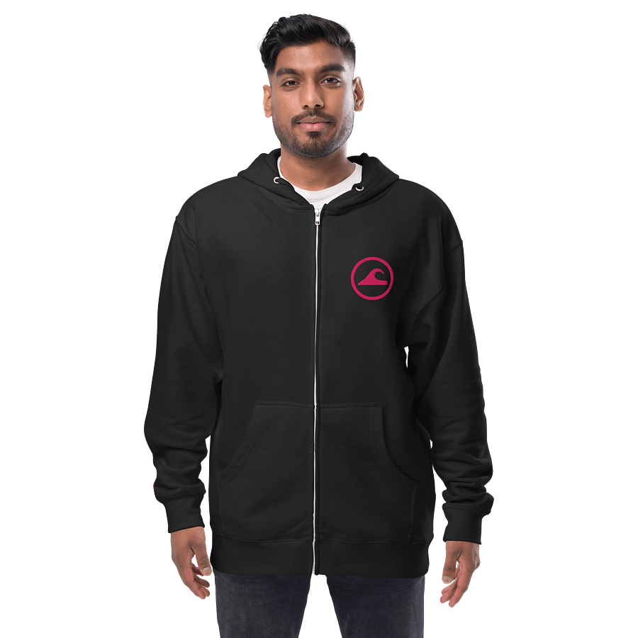 Embroidered Wave Rider Fleece Zip-Up Hoodie (Flamingo) product image (3)