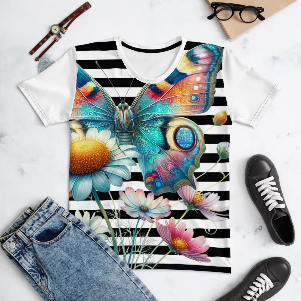Whimsical Butterfly Fantasy Black Stripped Women's T-Shirt product image (4)