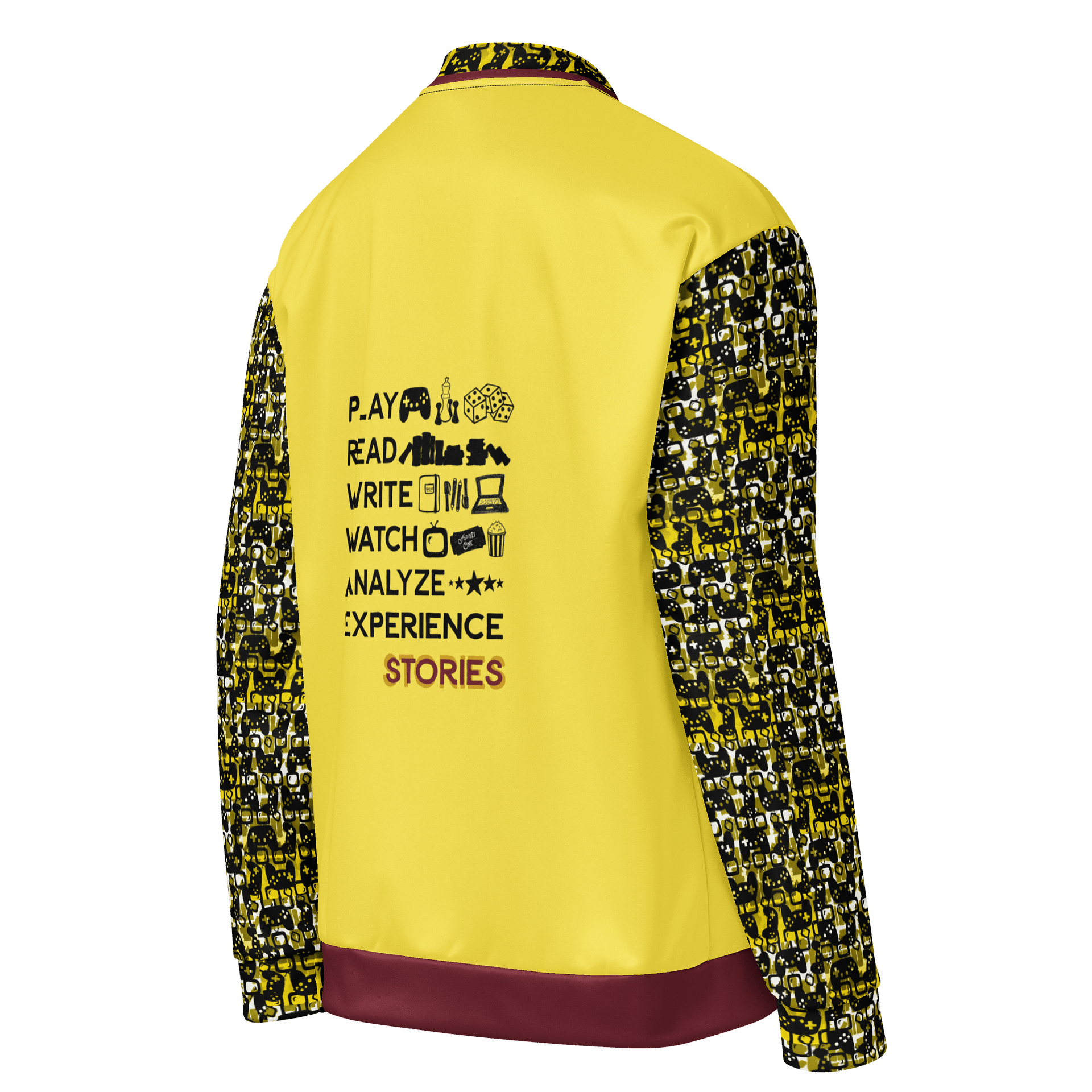 Experience Stories Unisex Bomber Jacket (Gold, Red, and Black) product image (4)