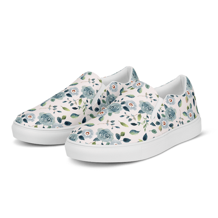 Floral Blue Flowers Pattern Womens Slip On Canvas Shoes product image (1)