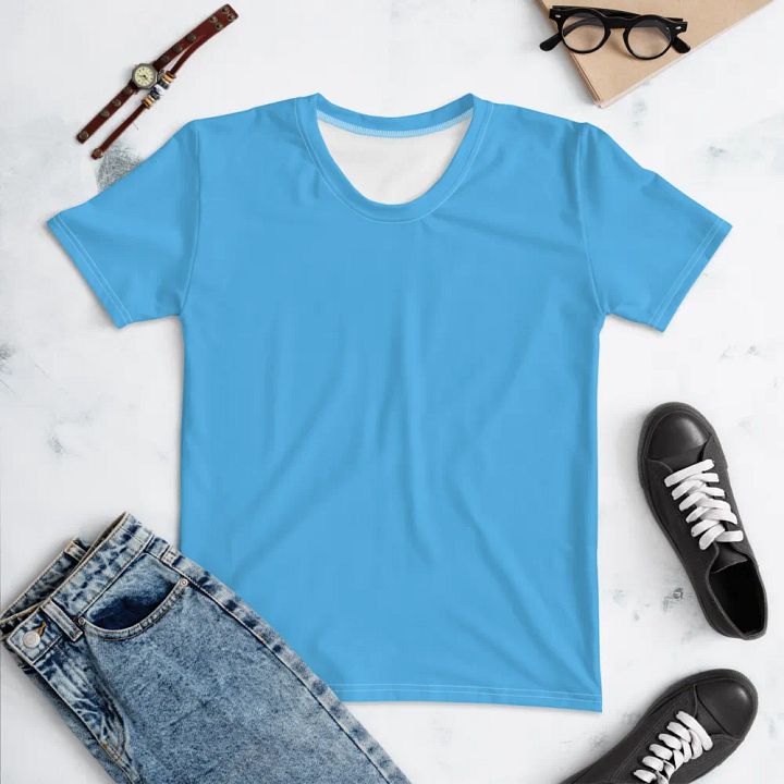 Plain Sky-Blue True Summer Women's Crewneck Polyester Heavyweight Premium T-Shirt by Treasure Pie product image (1)