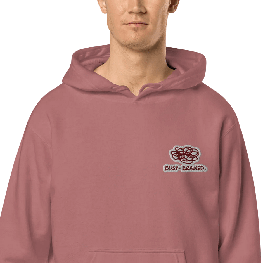BUSY-BRAINED (L.C. maroon bubble design) embroidered pigment hoodie product image (1)