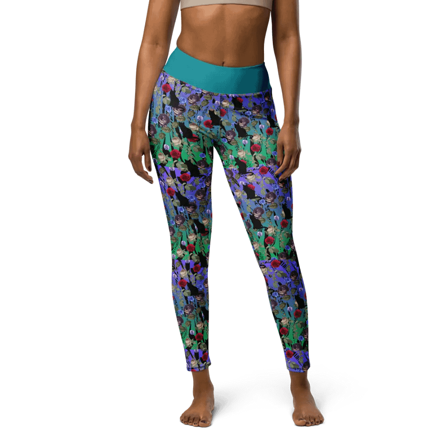 Vibrant "Kutzka" Black Cat Floral Yoga Leggings product image (1)