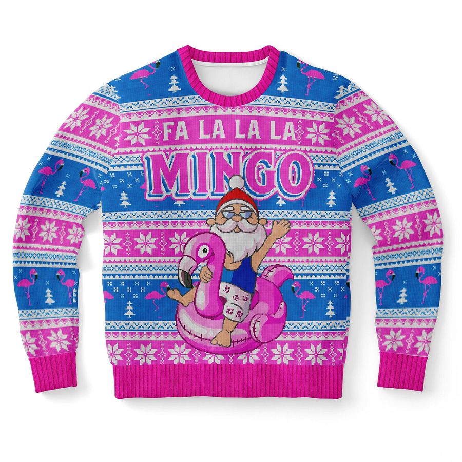 "Fa La La La Mingo" Christmas Sweatshirt | Funny Flamingo Santa Pool Float | Tropical Holiday Sweater | Beach Christmas Winter Outfit product image (9)