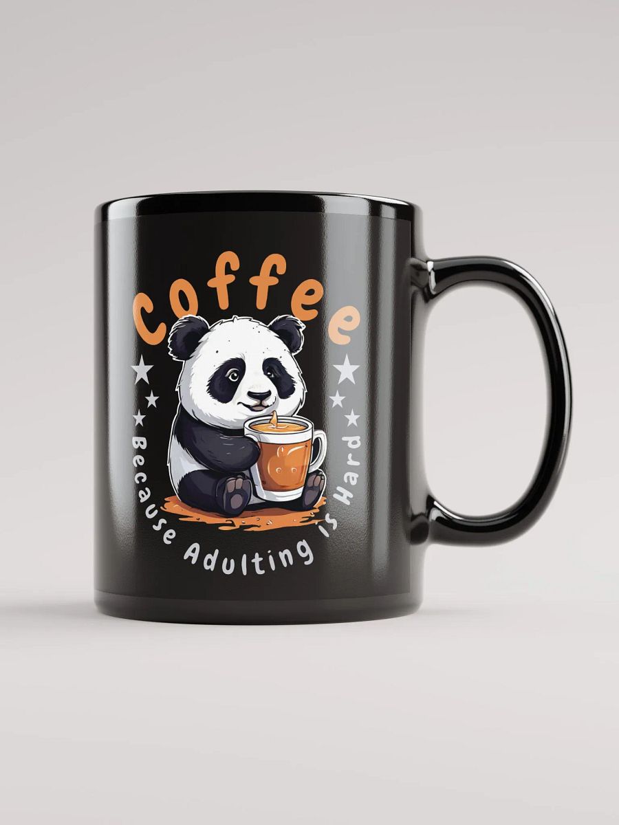 Coffee: Because Adulting is Hard – Funny Black Glossy Mug | Double-Sided Cute Panda Design | Perfect for Coffee Lovers product image (1)