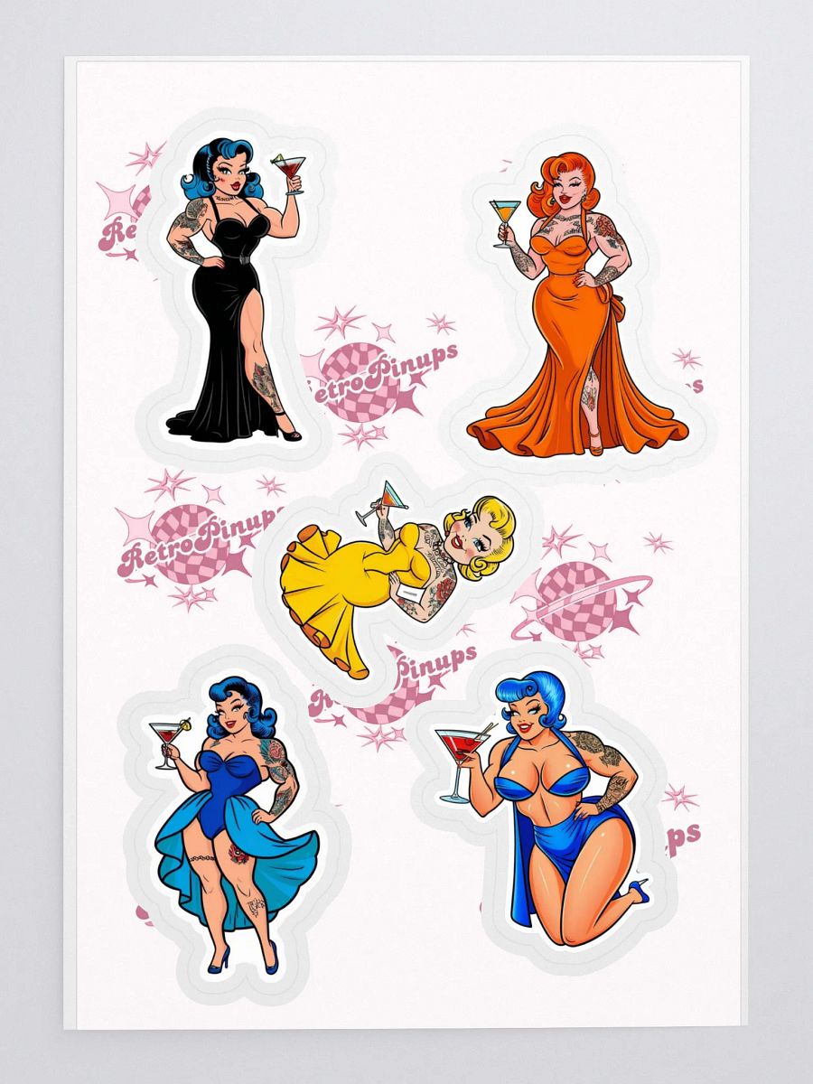 sticker sheet tatted muscle pinup girls drinking martinis product image (3)