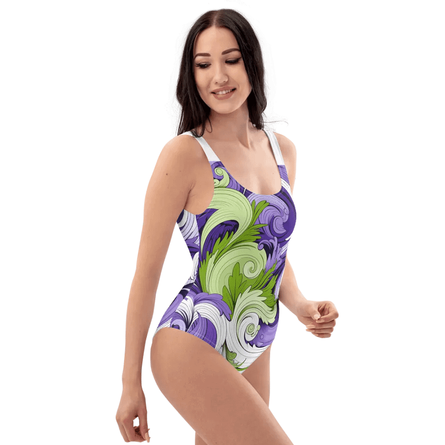 Swirling Green and Purple One-Piece Swimsuit product image (5)