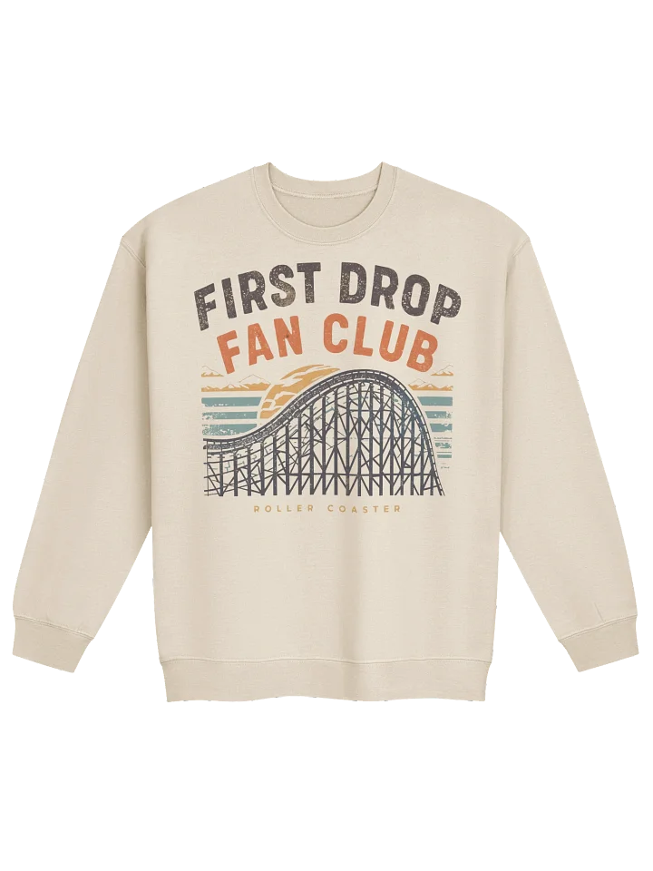 First Drop Fan Club – Retro Wooden Roller Coaster Sunset Sweatshirt product image (1)