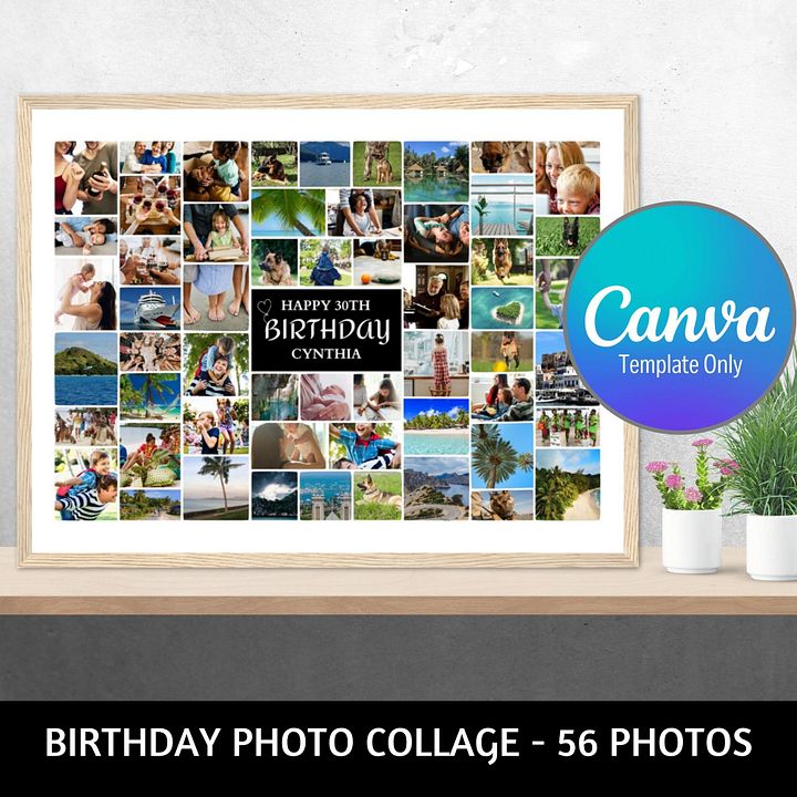 Birthday Photo Collage for 56 Photos Canva Template product image (1)