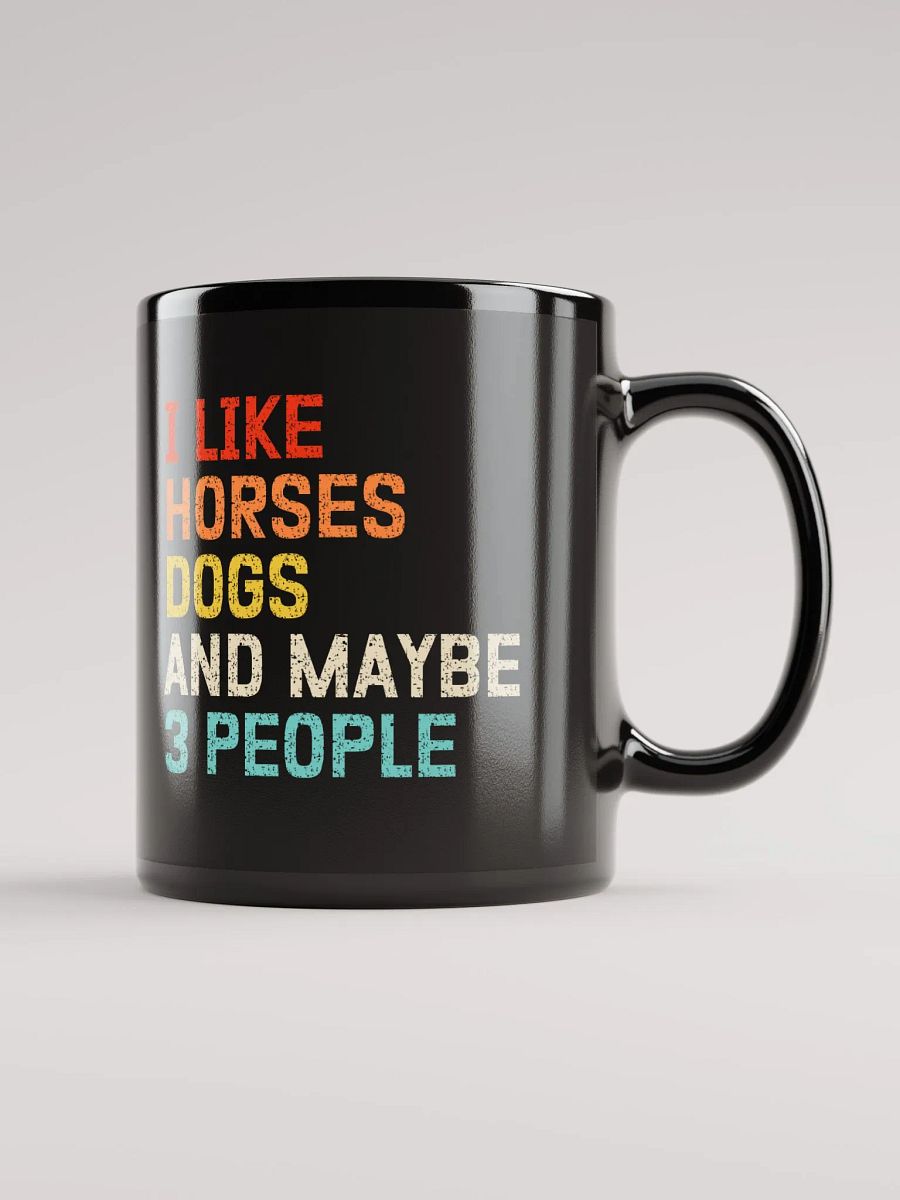"Horses, Dogs and 3 people" black glossy mug product image (1)