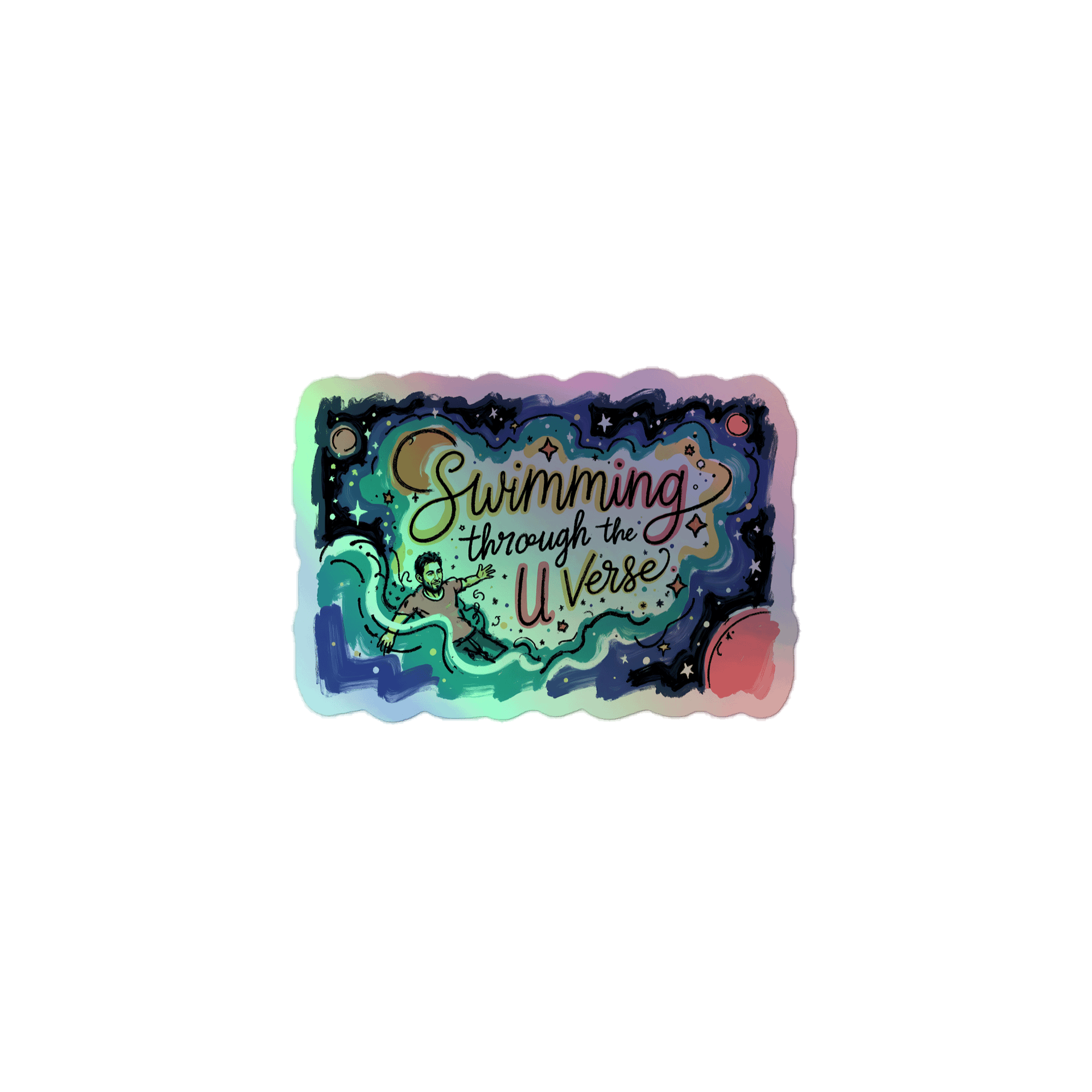 Cosmic Adventure: Swimming Through the U Verse Holographic Sticker product image (1)
