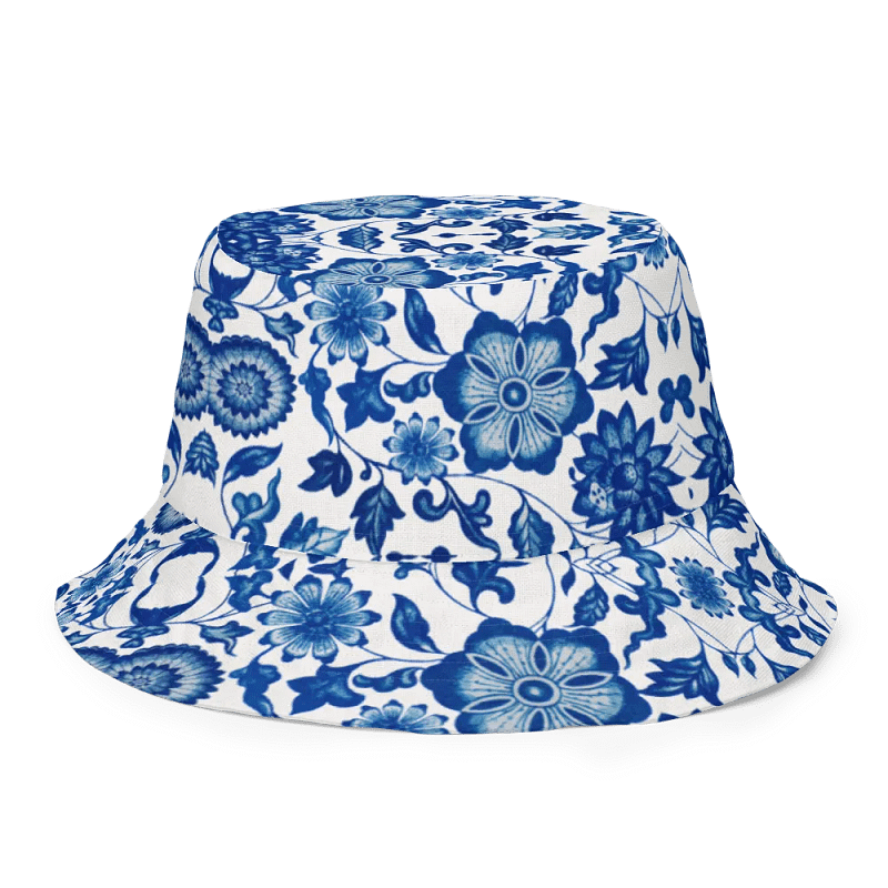 Blue Floral Chinoiserie Reversible Bucket Hat