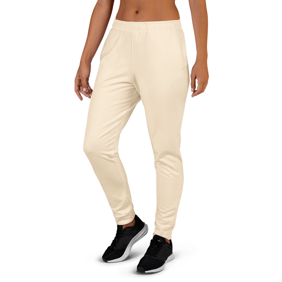 Cream Beige Solid Color Women's Fleece Sweatpants product image (3)