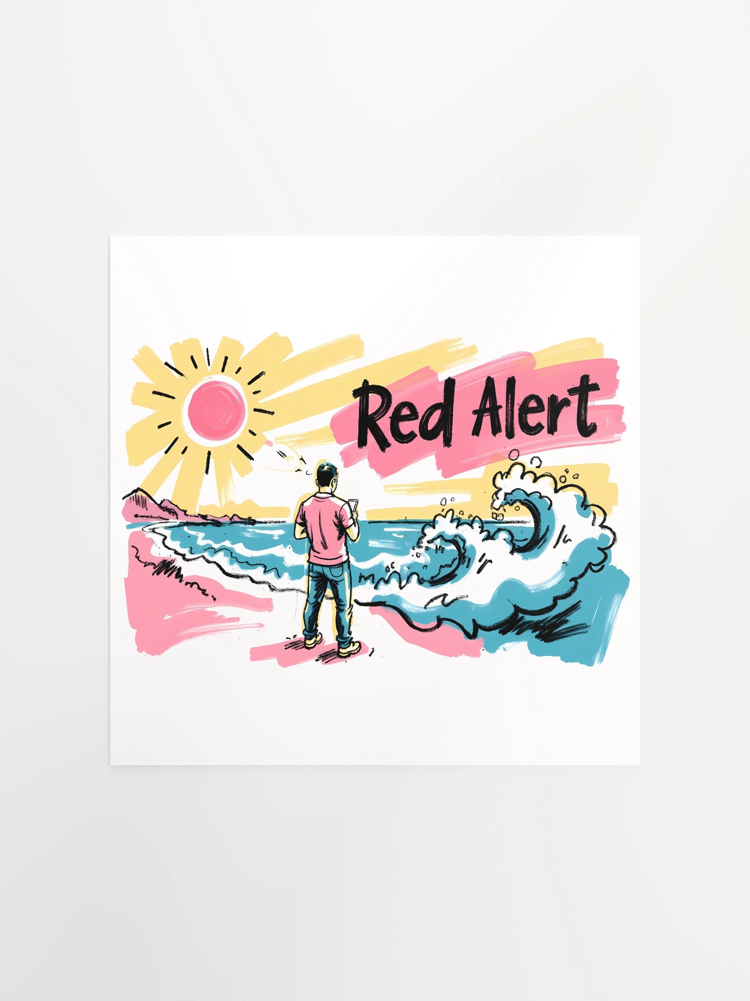 Red Alert Beach Art Print – Sunset Danger Warning Matte Paper Poster product image (5)