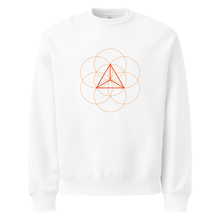 White Sweater – Red-Orange Tetrahedron (Centered Front & Upper Back Print) product image (1)