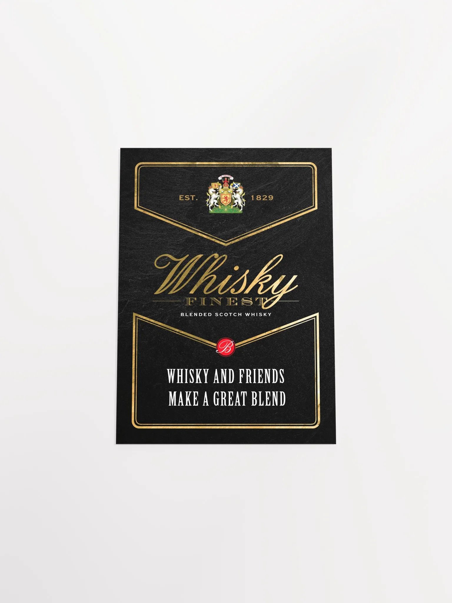 Whisky and friends make a great blend / Ballantine's Finest — Whiskey gold blackboard with quote product image (9)