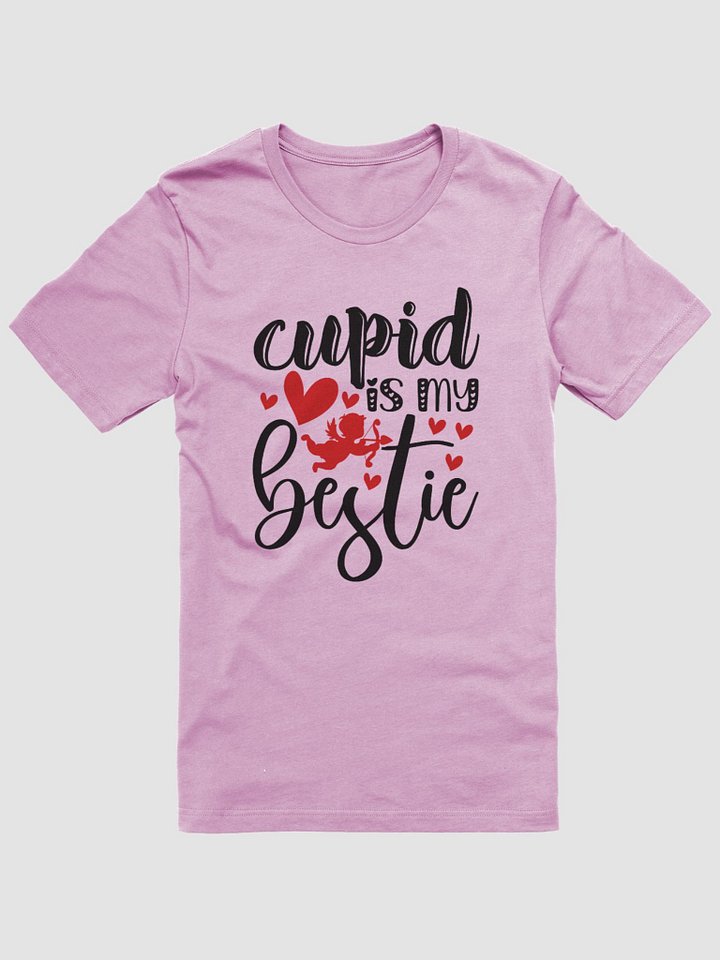 Cupid is My Bestie with Adorable Cupid and Hearts T-Shirt (Black Text) product image (1)