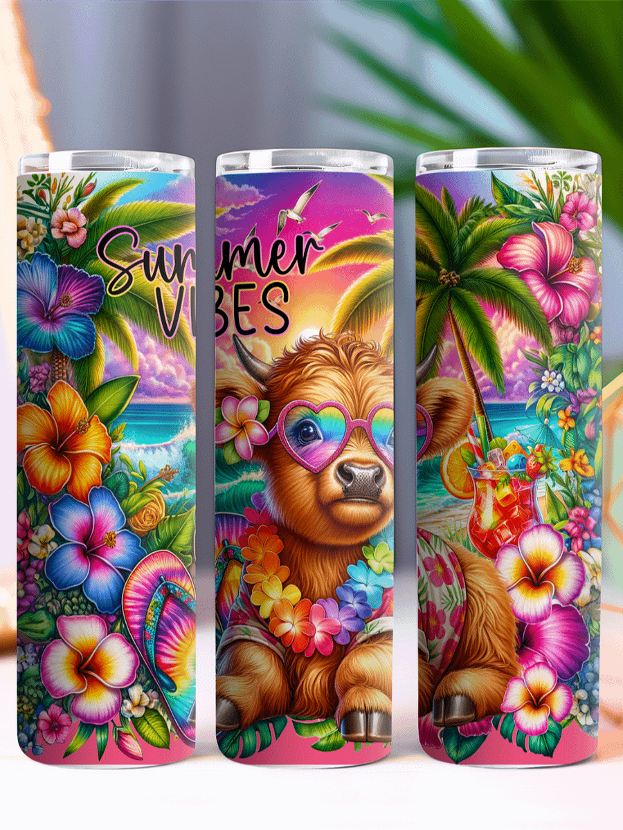 Tropical Highland Cow Summer Vibes Tumbler product image (2)