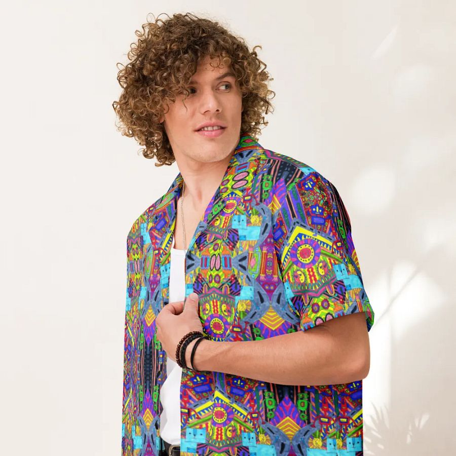 Abstract Colourful Doodle Art Robots Unisex Hawaiian Shirt product image (7)