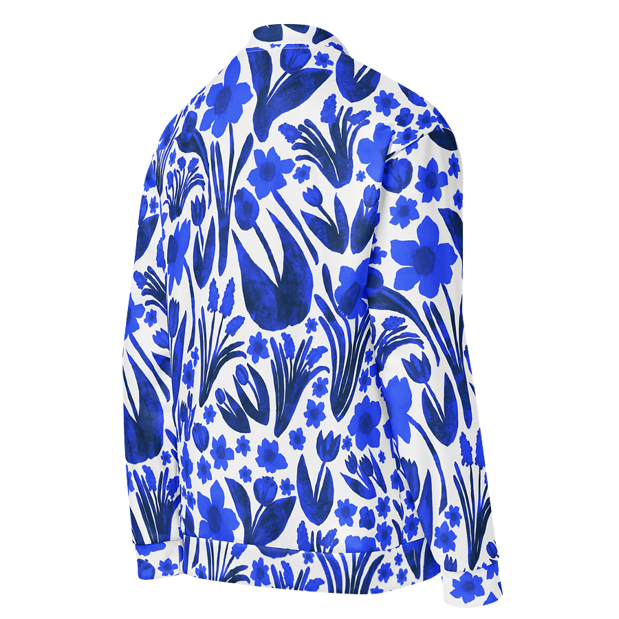 Spring Garden, Royal Blue on White | Unisex Bomber Jacket | Monique Faella Designs™ product image (4)