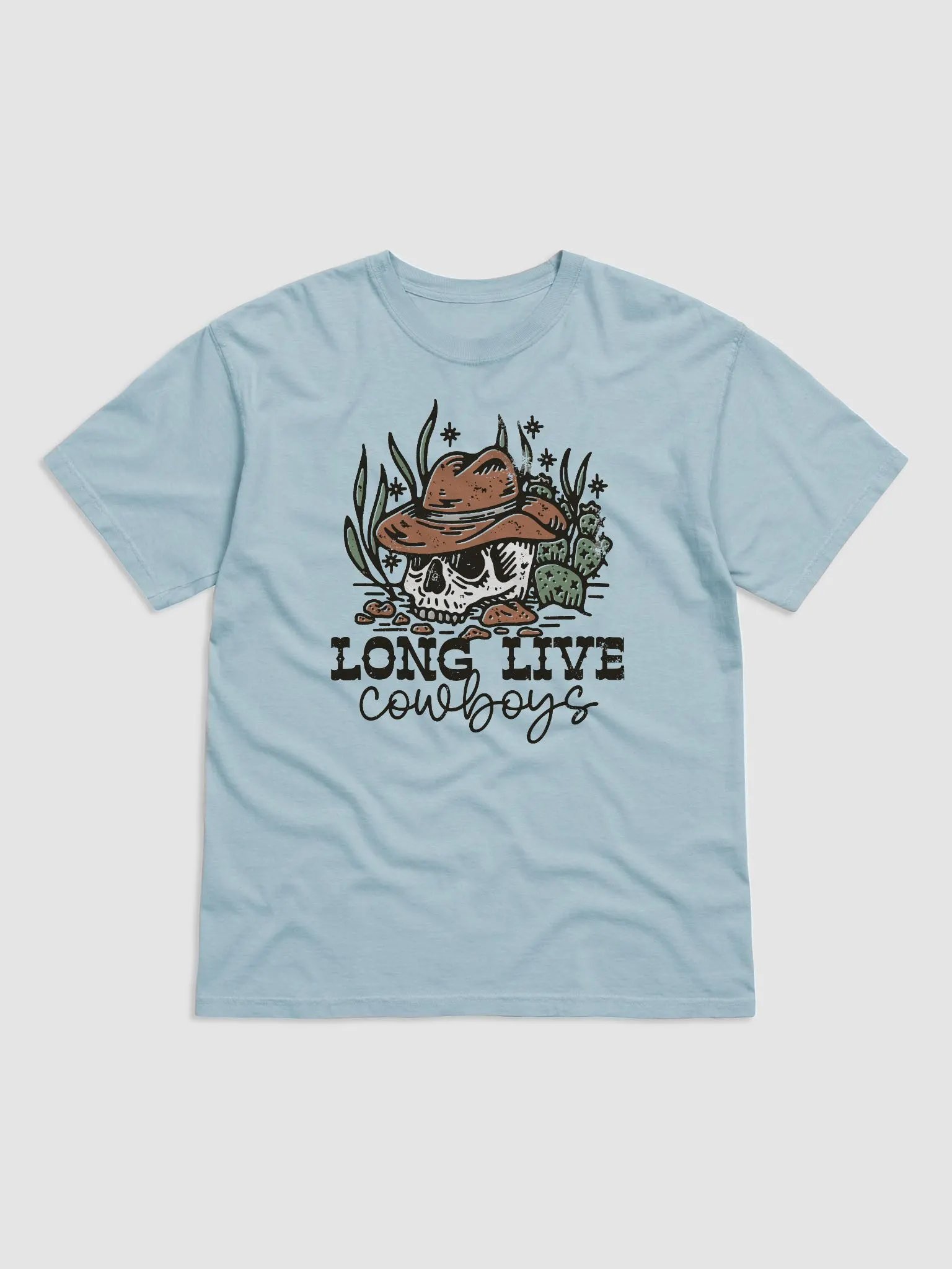 Long Live Cowboys | Funny Retro-Style Hipster Western Desert T-Shirt of a Cowboy Skull in the Desert product image (6)