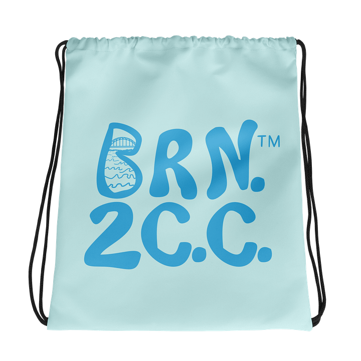 BRN.2C.C.™ | Drawstring Bag | Beach-to-Gym Grab & Go | Coastal Vibe Sackpack Essential | Deep Sky Blue Logo on Light Blue product image (1)