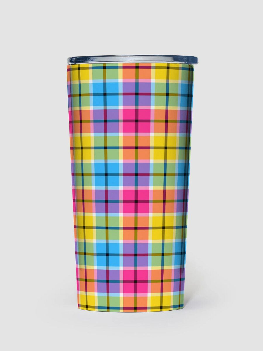 Hot Pink, Turquoise, & Yellow Plaid Travel Tumbler product image (2)
