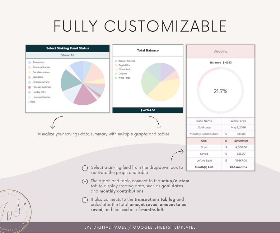 Sinking Funds Tracker Spreadsheet, Google Sheets Savings Tracker, product image (6)