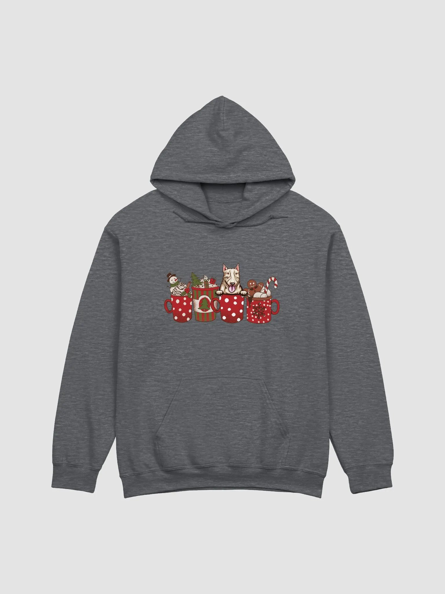 Cute Bull Terrier in a Christmas Cup Hooded Sweatshirt | Funny Christmas Pup in a Cup product image (4)