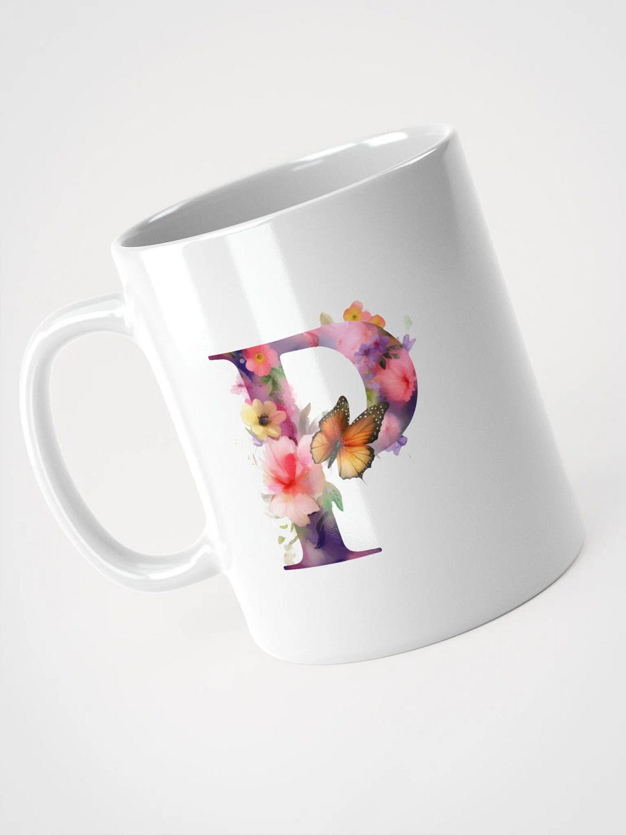 Letter P Monogram Floral Fantasy White Glossy Mug product image (9)