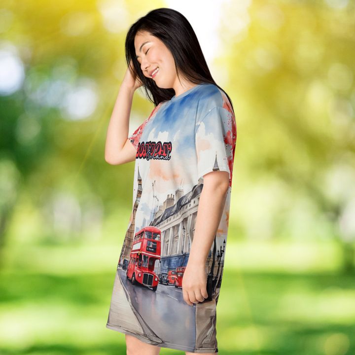 London England Watercolor All Over Print T-shirt Dress product image (2)