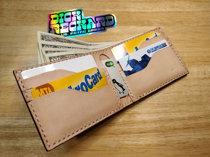 Handmade Billfold Wallet in Full Grain Purple Pull-up Leather product image (2)
