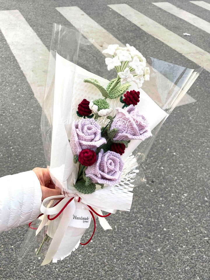 Pink Rose Thousand Day Red Crochet Knit Bouquet product image (1)